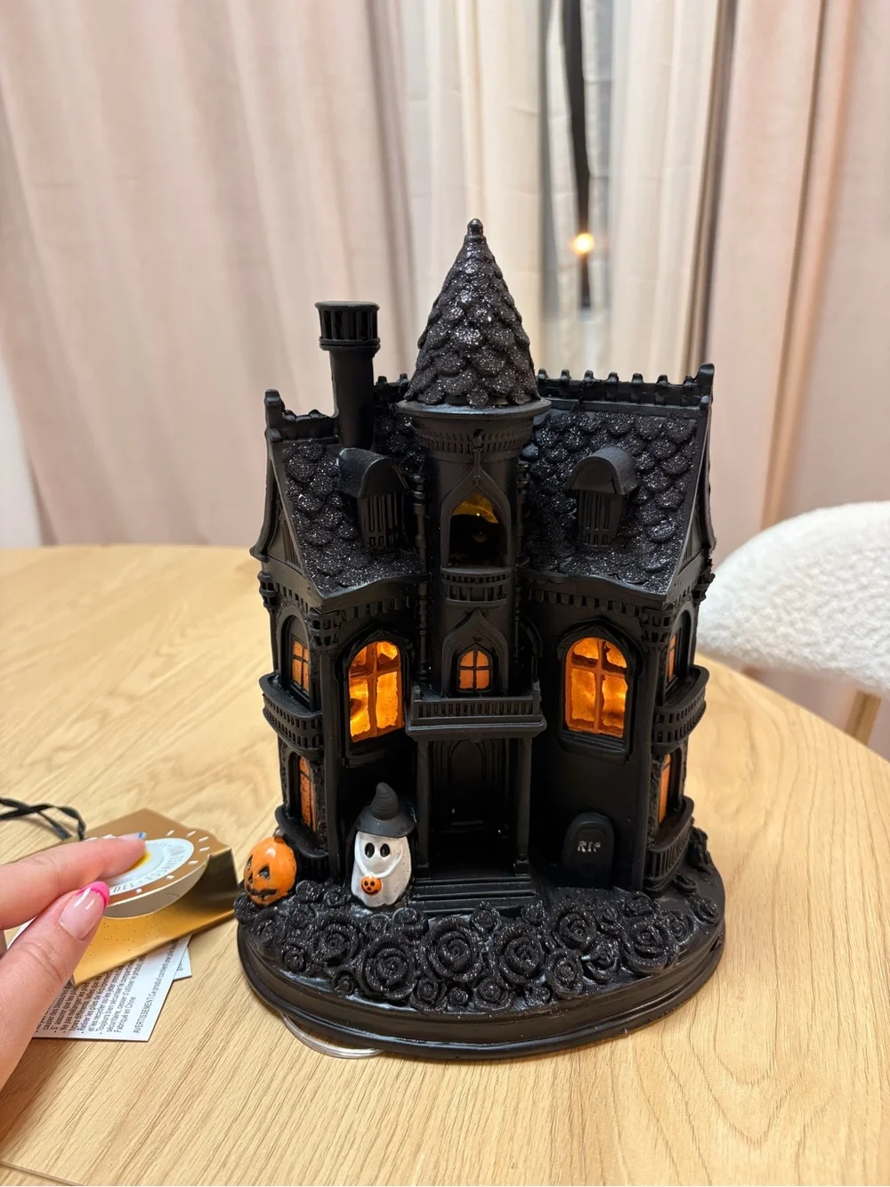 Black Haunted House Light LED Halloween Village Decor GhostsPumpkinsRIP